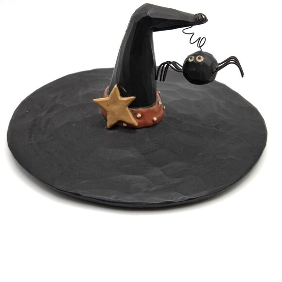 Blossom Bucket Halloween Witch Hat With Hanging Spider Figurine By B. Lloyd 2003 - Picture 2 of 8